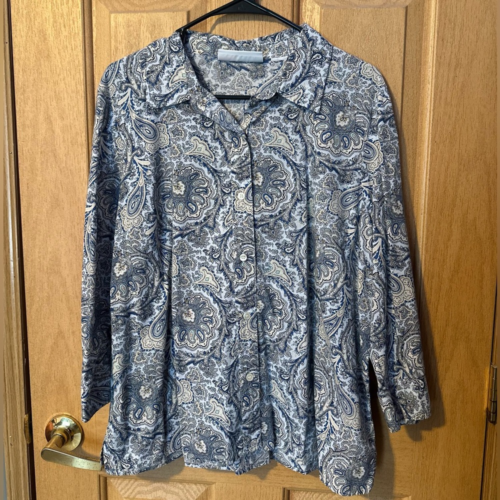 Blue, White,& Gold Paisley Button Down Shirt